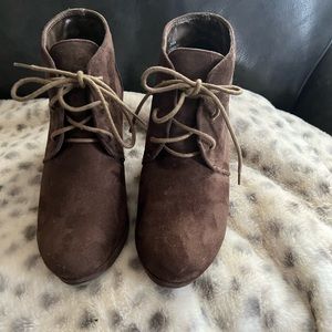 Women’s brown suede booties Size 8.   Wedge heels.